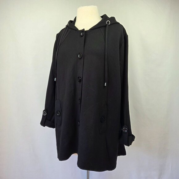 Christian Siriano Hooded Button-Up Swing Jacket Black Size 2X - Picture 3 of 11